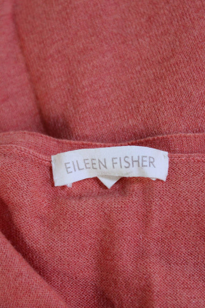 Eileen Fisher Women's V-Neck Short Sleeves Button Up Cardigan Orange Size M
