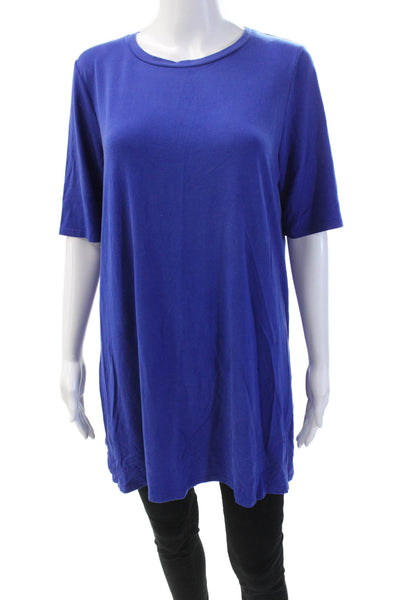 Eileen Fisher Women's Round Neck Short Sleeves Slit Hem T-Shirt Blue Size M