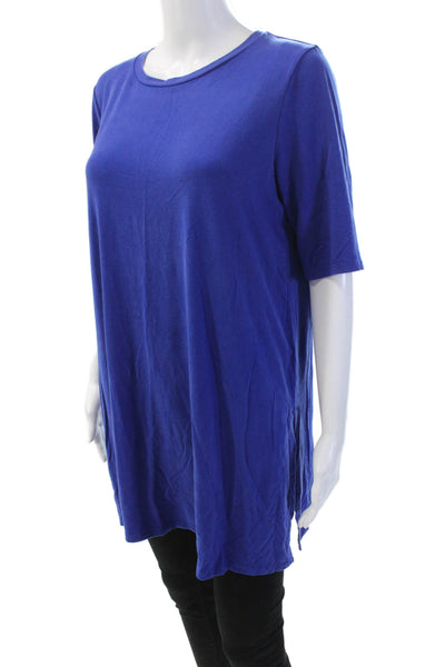 Eileen Fisher Women's Round Neck Short Sleeves Slit Hem T-Shirt Blue Size M