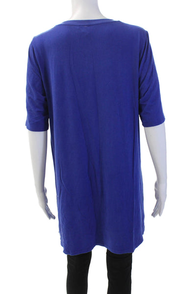 Eileen Fisher Women's Round Neck Short Sleeves Slit Hem T-Shirt Blue Size M