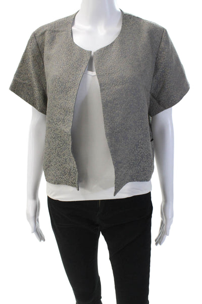 Eileen Fisher Women's Short Sleeves Open Front Cropped Jacket Gray Size L