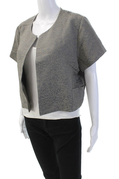 Eileen Fisher Women's Short Sleeves Open Front Cropped Jacket Gray Size L