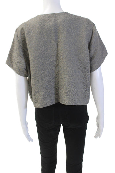 Eileen Fisher Women's Short Sleeves Open Front Cropped Jacket Gray Size L