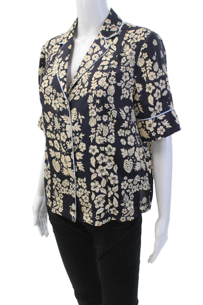 Scotch & Soda Womens Floral Print Short Sleeve Button Up Blouse Top Navy Size M