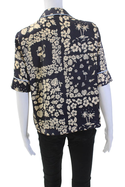 Scotch & Soda Womens Floral Print Short Sleeve Button Up Blouse Top Navy Size M