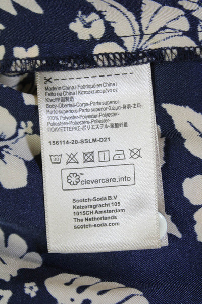 Scotch & Soda Womens Floral Print Short Sleeve Button Up Blouse Top Navy Size M