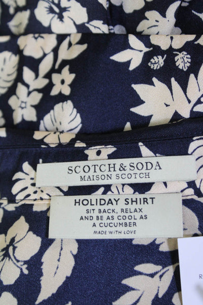 Scotch & Soda Womens Floral Print Short Sleeve Button Up Blouse Top Navy Size M