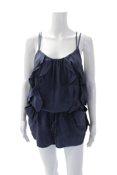 Rebecca Taylor Womens Spaghetti Strap Scoop Neck Romper Blue Size S