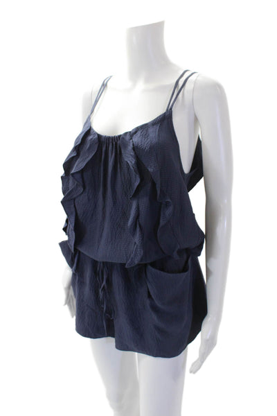 Rebecca Taylor Womens Spaghetti Strap Scoop Neck Romper Blue Size S