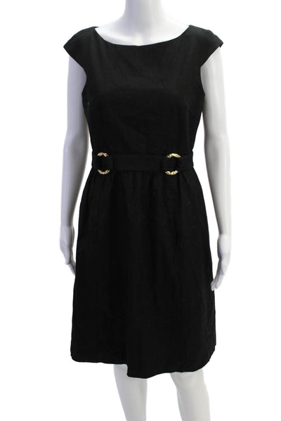 David Meister Womens Sleeveless Gold Tone Sheath Dress Black Cotton Size 6
