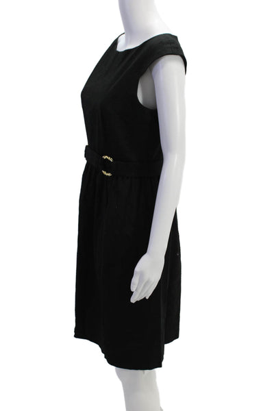 David Meister Womens Sleeveless Gold Tone Sheath Dress Black Cotton Size 6