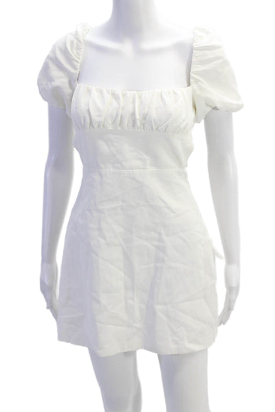 Zara Womens Puffy Short Sleeves A Line Mini Dress White Cotton Size Small