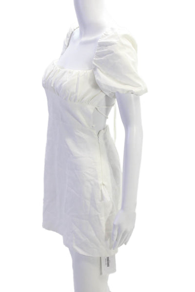 Zara Womens Puffy Short Sleeves A Line Mini Dress White Cotton Size Small