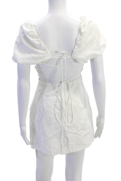 Zara Womens Puffy Short Sleeves A Line Mini Dress White Cotton Size Small