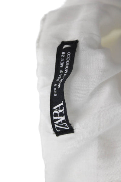 Zara Womens Puffy Short Sleeves A Line Mini Dress White Cotton Size Small