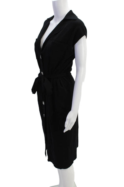 Elie Tahari Womens Button Down Belted Sleeveless Sweater Dress Black Size Small