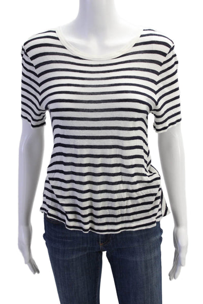T Alexander Wang Womens Striped Short Sleeve Basic T-Shirt White Size S