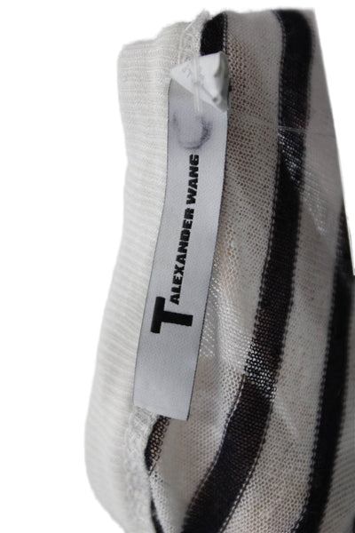 T Alexander Wang Womens Striped Short Sleeve Basic T-Shirt White Size S