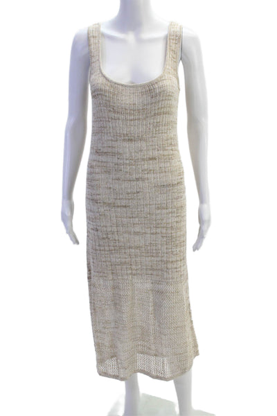 Intermix Womens Cotton Knit Sleeveless Scoop Neck Maxi Dress Beige Size PP