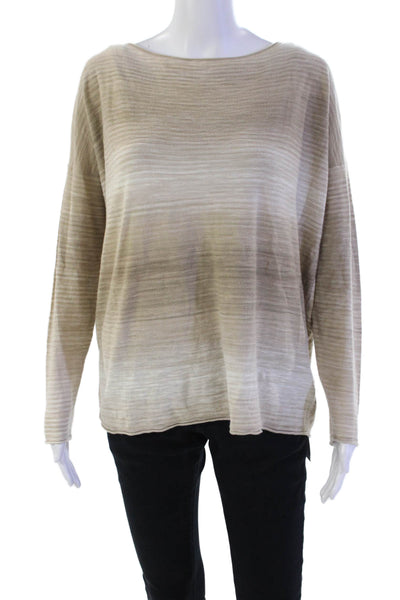 Vince Womens Striped Long Sleeves Crew Neck Sweater Brown Cotton Size Small