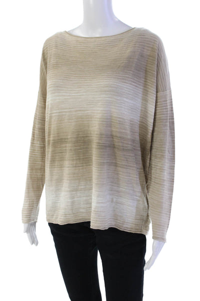 Vince Womens Striped Long Sleeves Crew Neck Sweater Brown Cotton Size Small