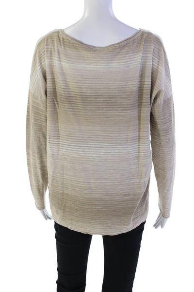 Vince Womens Striped Long Sleeves Crew Neck Sweater Brown Cotton Size Small