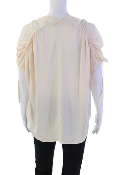Vince Womens Silk Drawstring Short Sleeves V Neck Blouse Pink Size Medium