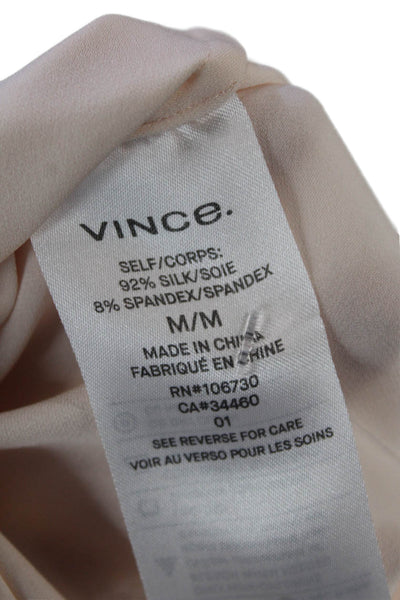 Vince Womens Silk Drawstring Short Sleeves V Neck Blouse Pink Size Medium