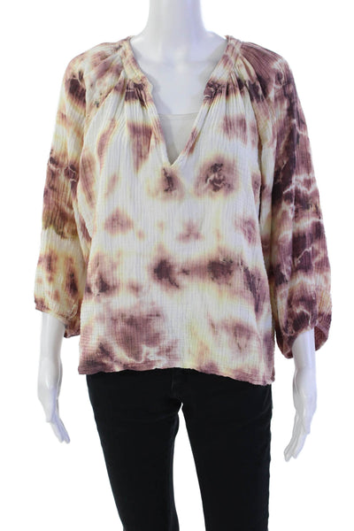 Nation LTD Womens Tie Dye Print Blouse Multi Colored Cotton Size Medium