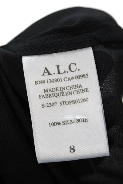 A.L.C. Women Silk Sleeveless Button Closure Tank Top Black Size 8