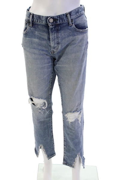 Moussy Womens Zip Up Ripped Light Wash Skinny Leg Jeans Blue Cotton Size 30