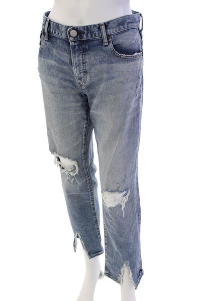 Moussy Womens Zip Up Ripped Light Wash Skinny Leg Jeans Blue Cotton Size 30