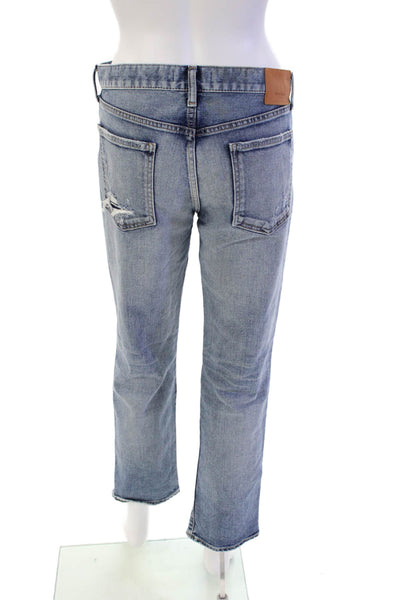 Moussy Womens Zip Up Ripped Light Wash Skinny Leg Jeans Blue Cotton Size 30