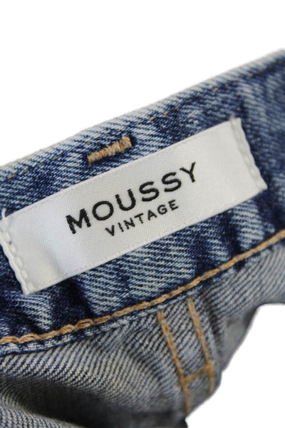 Moussy Womens Zip Up Ripped Light Wash Skinny Leg Jeans Blue Cotton Size 30