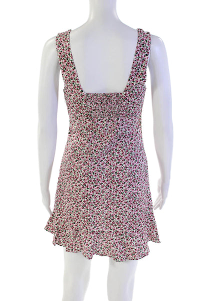 Zara Womens Linen Floral Pattern Sleeveless Flare Mini Dress Hem Pink Size XS