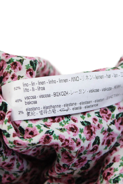 Zara Womens Linen Floral Pattern Sleeveless Flare Mini Dress Hem Pink Size XS