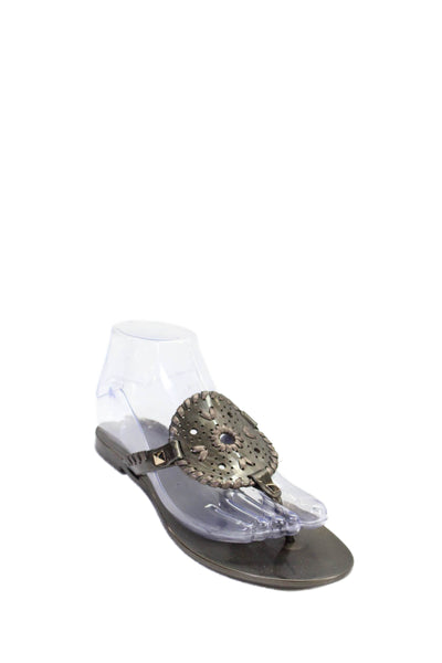 Jack Rogers Womens Georgica Woven Embroidered Slip On Jelly Sandal Gray Size 6
