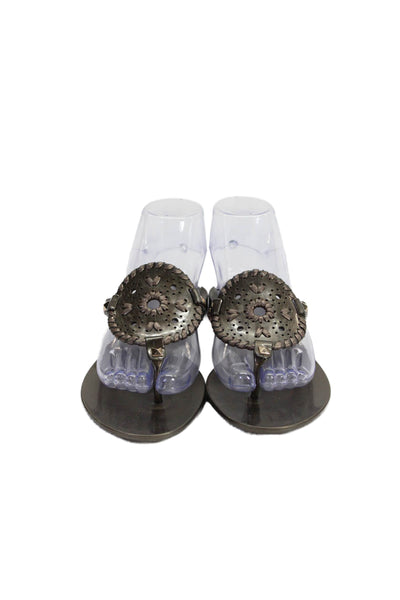 Jack Rogers Womens Georgica Woven Embroidered Slip On Jelly Sandal Gray Size 6