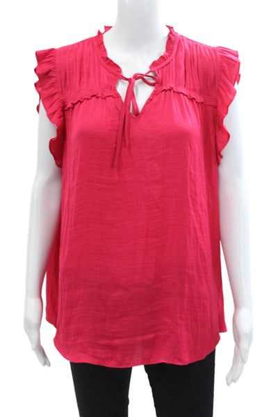 Rachel Zoe Womens Sleeveless V Neck Ruffle Trim Blouse Pink Size XL