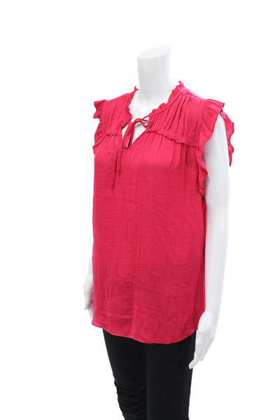 Rachel Zoe Womens Sleeveless V Neck Ruffle Trim Blouse Pink Size XL