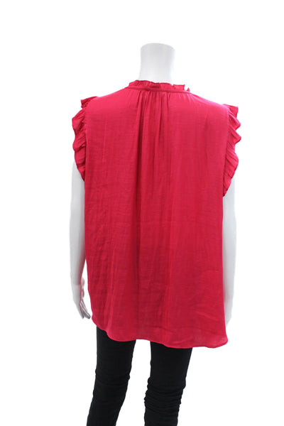 Rachel Zoe Womens Sleeveless V Neck Ruffle Trim Blouse Pink Size XL