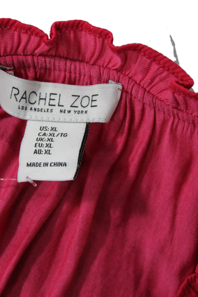 Rachel Zoe Womens Sleeveless V Neck Ruffle Trim Blouse Pink Size XL
