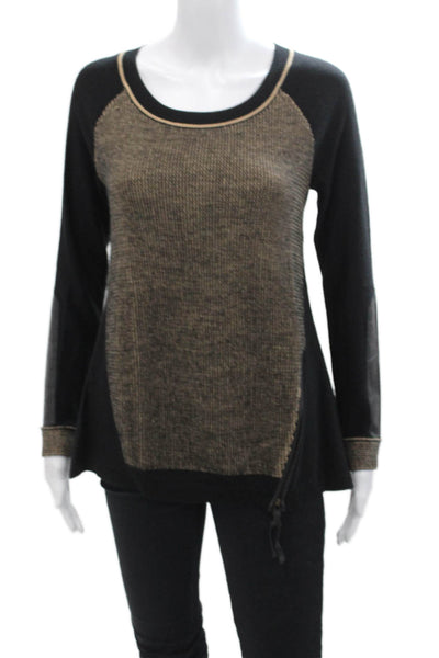 Nanette Lepore Womens Wool Knit Striped Zip Hem Pullover Sweater Black Size XS