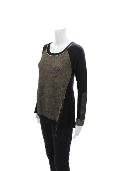 Nanette Lepore Womens Wool Knit Striped Zip Hem Pullover Sweater Black Size XS