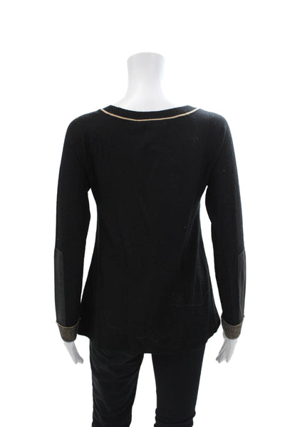 Nanette Lepore Womens Wool Knit Striped Zip Hem Pullover Sweater Black Size XS
