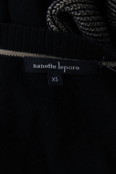 Nanette Lepore Womens Wool Knit Striped Zip Hem Pullover Sweater Black Size XS