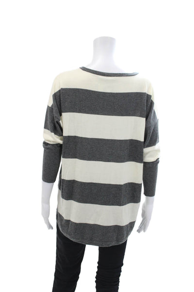 Joie Womens Striped Knit V-Neck Quarter Sleeve Pullover Sweater Gray Size S