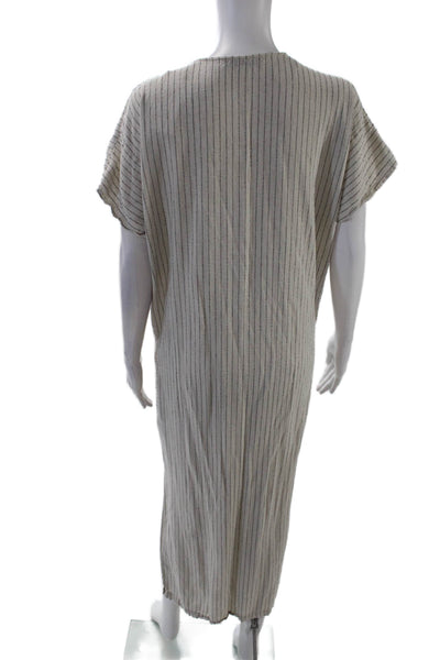 Zara Womens Short Sleeve V Neck Pinstriped Long Dress Beige Black Size XS