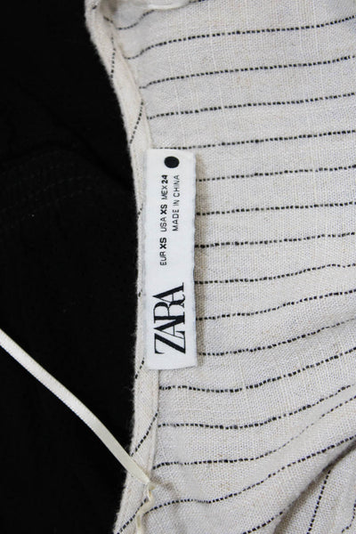 Zara Womens Short Sleeve V Neck Pinstriped Long Dress Beige Black Size XS