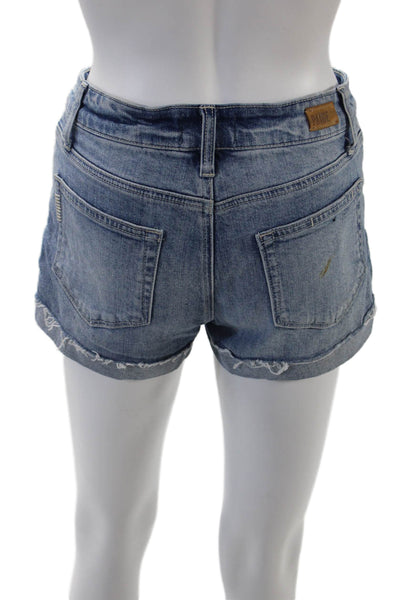 Paige Womens Zipper Fly Mid Rise Cuffed Fringe Denim Shorts Blue Size 24